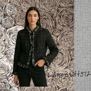 Pretty Vintage Nipon Boutique Jacket in Black/White Plaid with Silk Fringe Trim